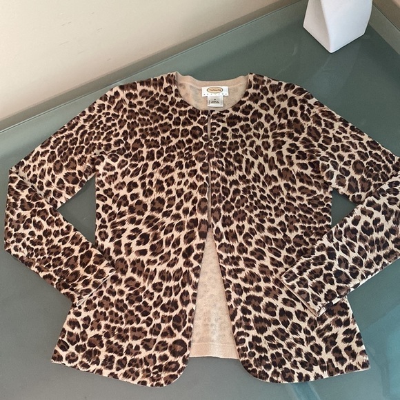 Talbots CASHMERE and SILK Animal Print Cardigan Sweater Jacket Size P - Picture 1 of 5